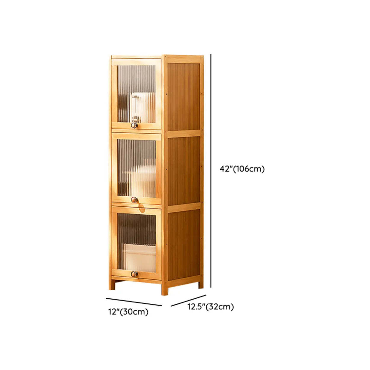 Natural Tall Glass Door Bamboo Display Cabinet