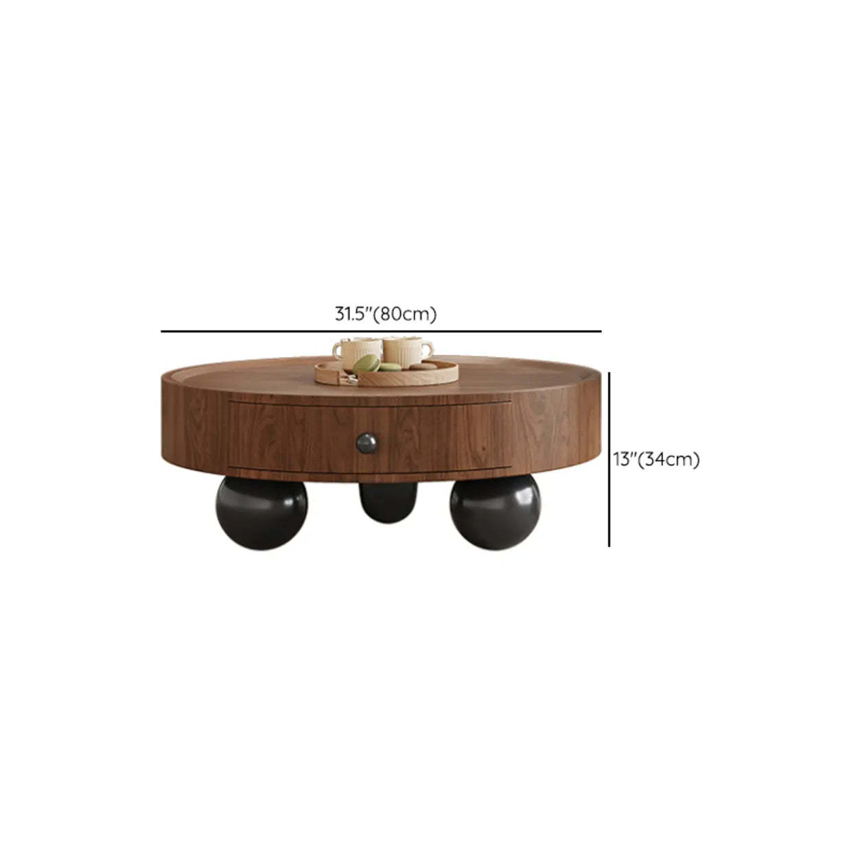 Mid-Century Round Wood Coffee Table with Drawer