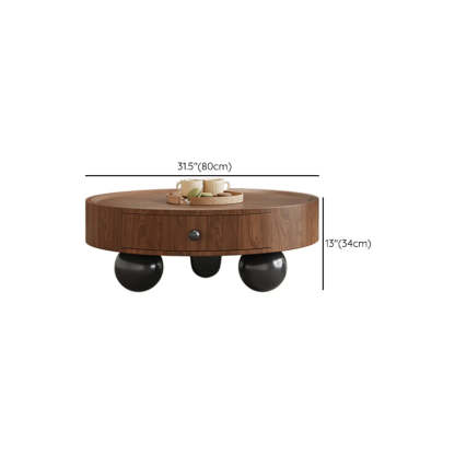 Mid-Century Round Wood Coffee Table with Drawer