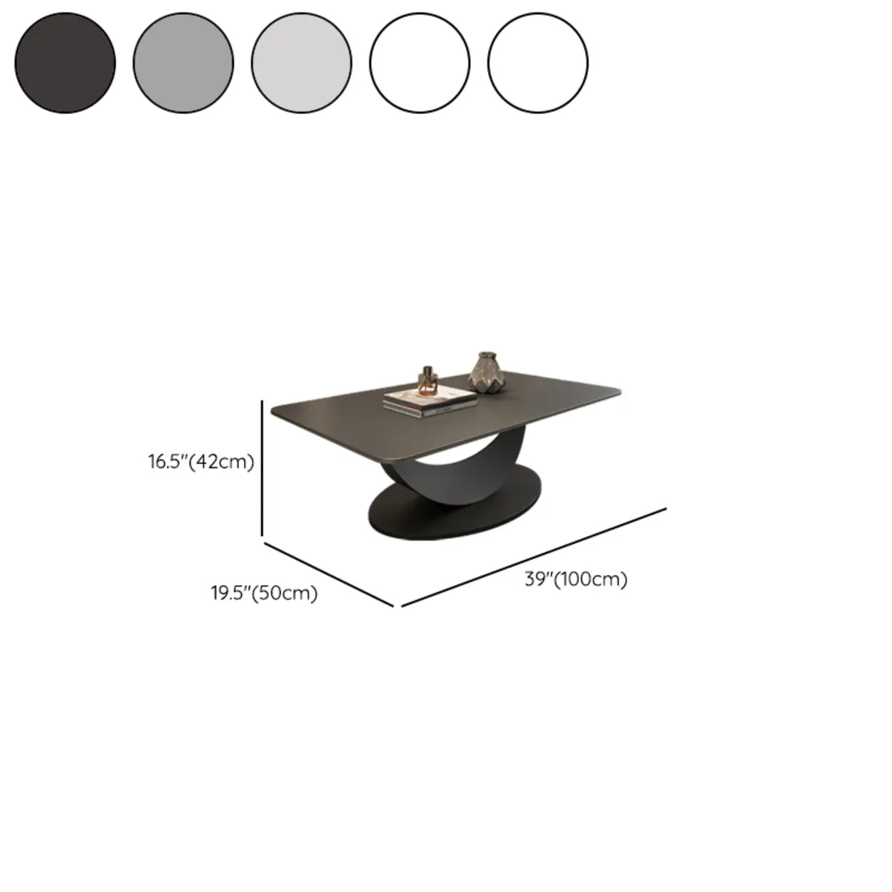 Abstract White Rectangular Stone Iron-Base Coffee Table