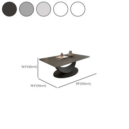 Abstract White Rectangular Stone Iron-Base Coffee Table