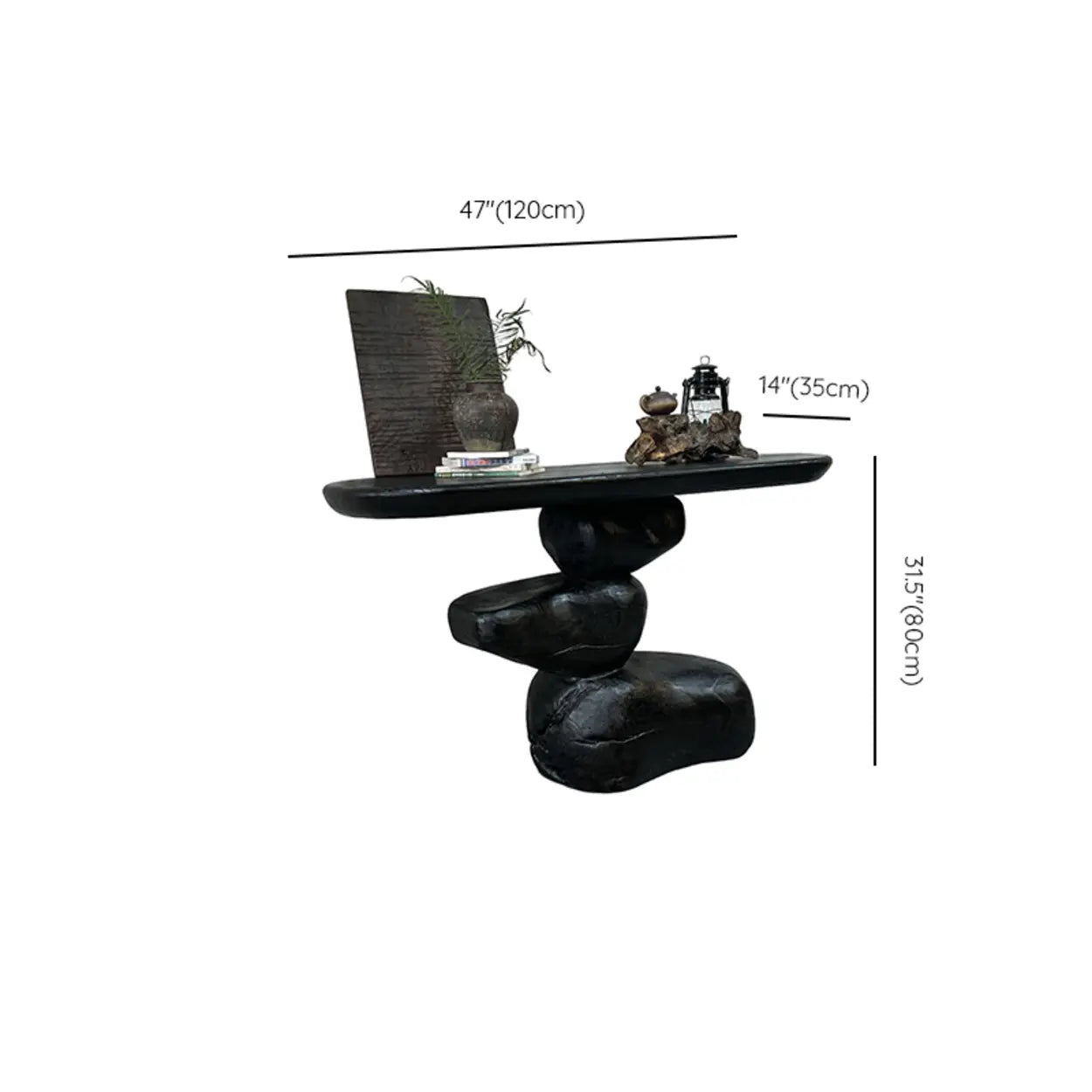 Artistic Pebble Base Black Wood Console Table