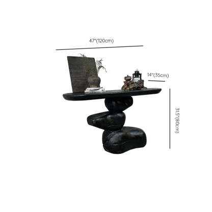 Artistic Pebble Base Black Wood Console Table