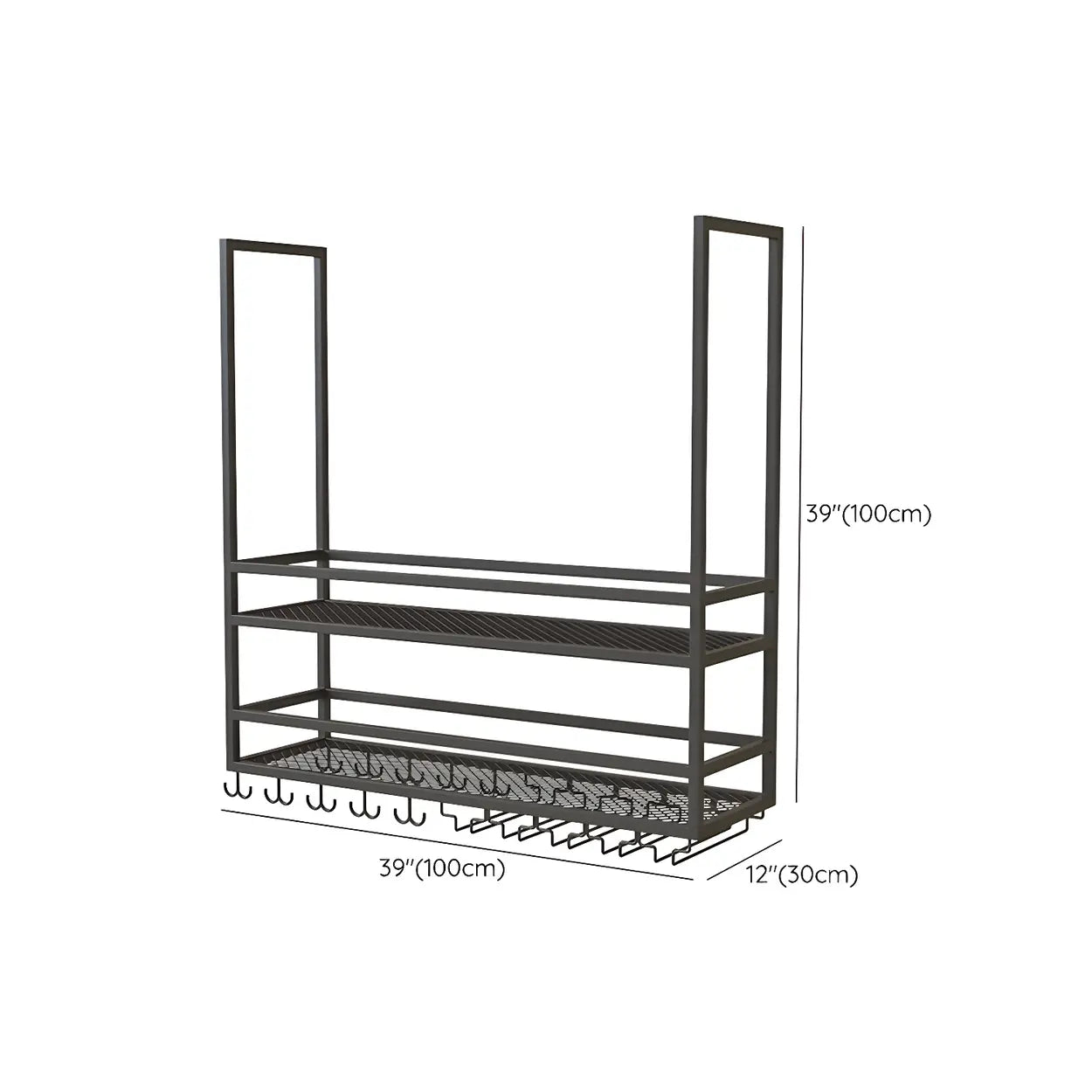 Black Metal Hanging Wine Rack with Stemware Holder