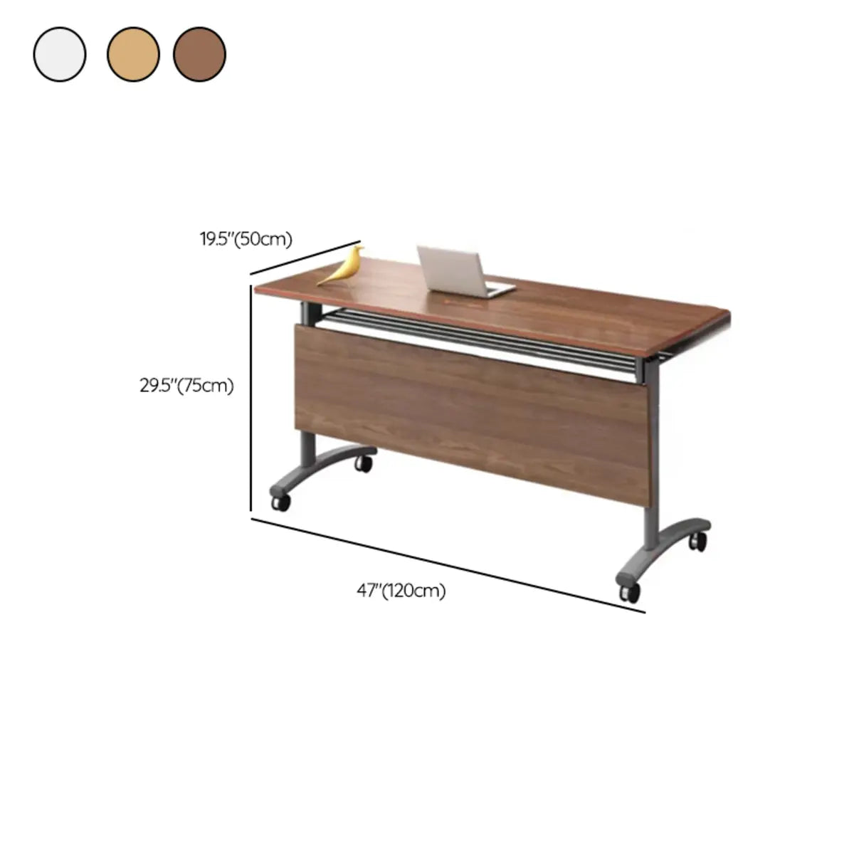 Wood T-Shape Double Computer Desk with Casters — Natural Finish / Without Chairs