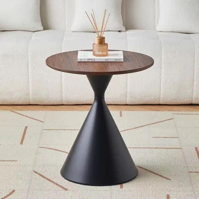 Nordic Wood Grain Steel Funnel Coffee Table — Walnut Wood Grain Tabletop