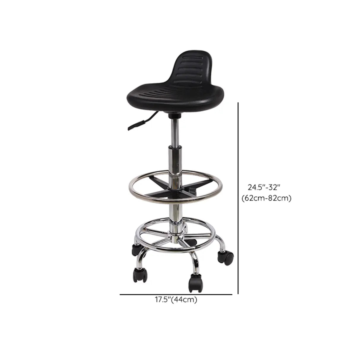 Modern Black Alloy Low-Back Stool with Casters