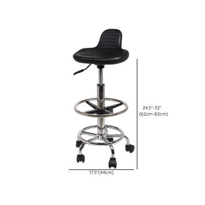 Modern Black Alloy Low-Back Stool with Casters