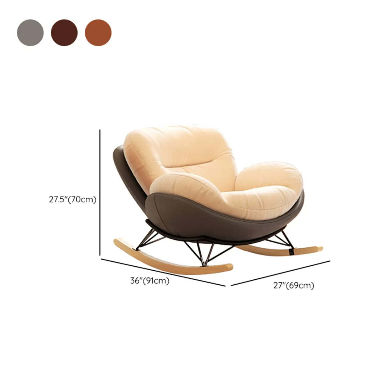 Orange Wood-Leg Small Rocking Chair
