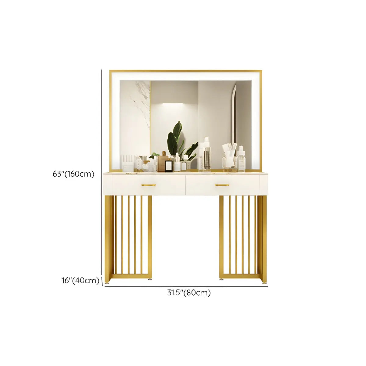 Modern Rectangle White LED Mirror Sintered Stone Makeup Vanity #size