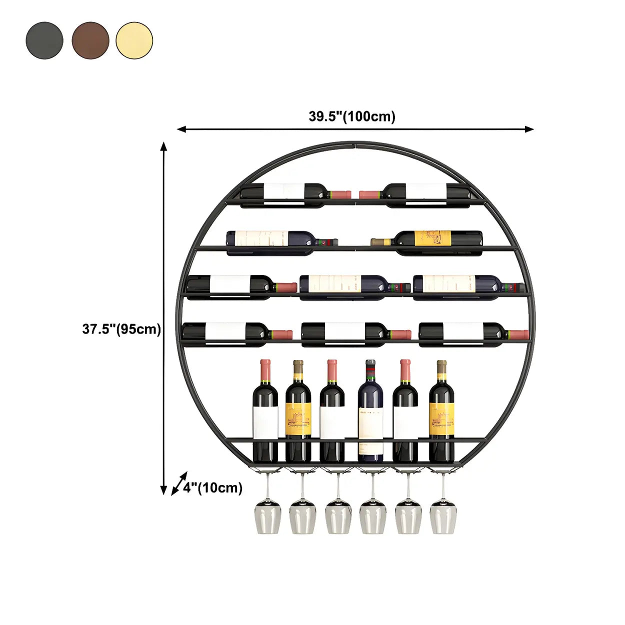 Gold Round Iron Floating Wall Wine Rack