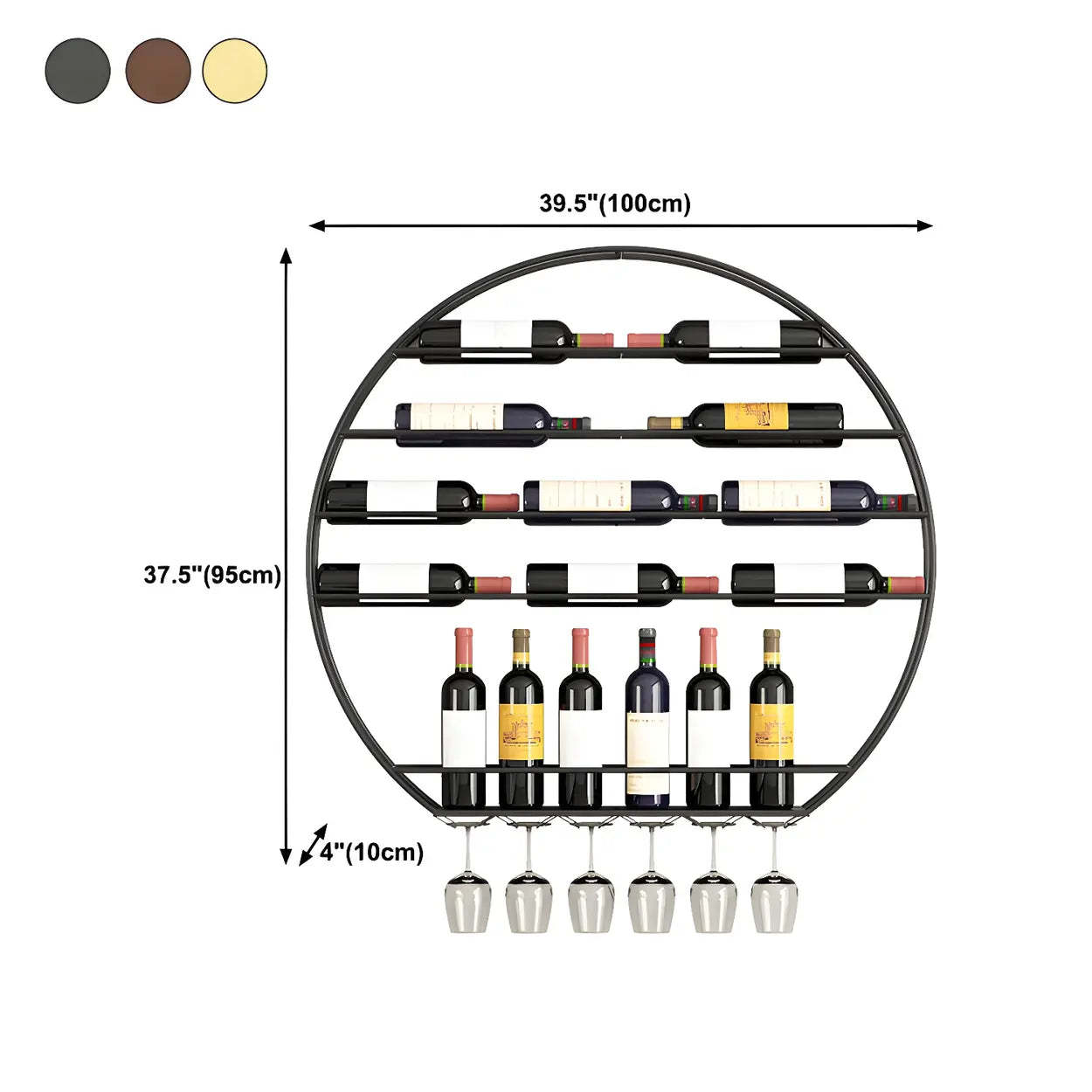 Gold Round Iron Floating Wall Wine Rack