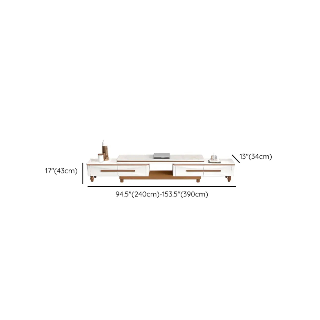 White Faux Marble Rectangular Long TV Stand