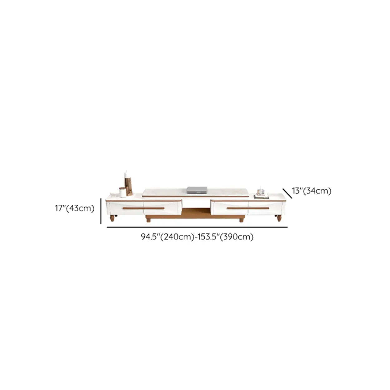 White Faux Marble Rectangular Long TV Stand