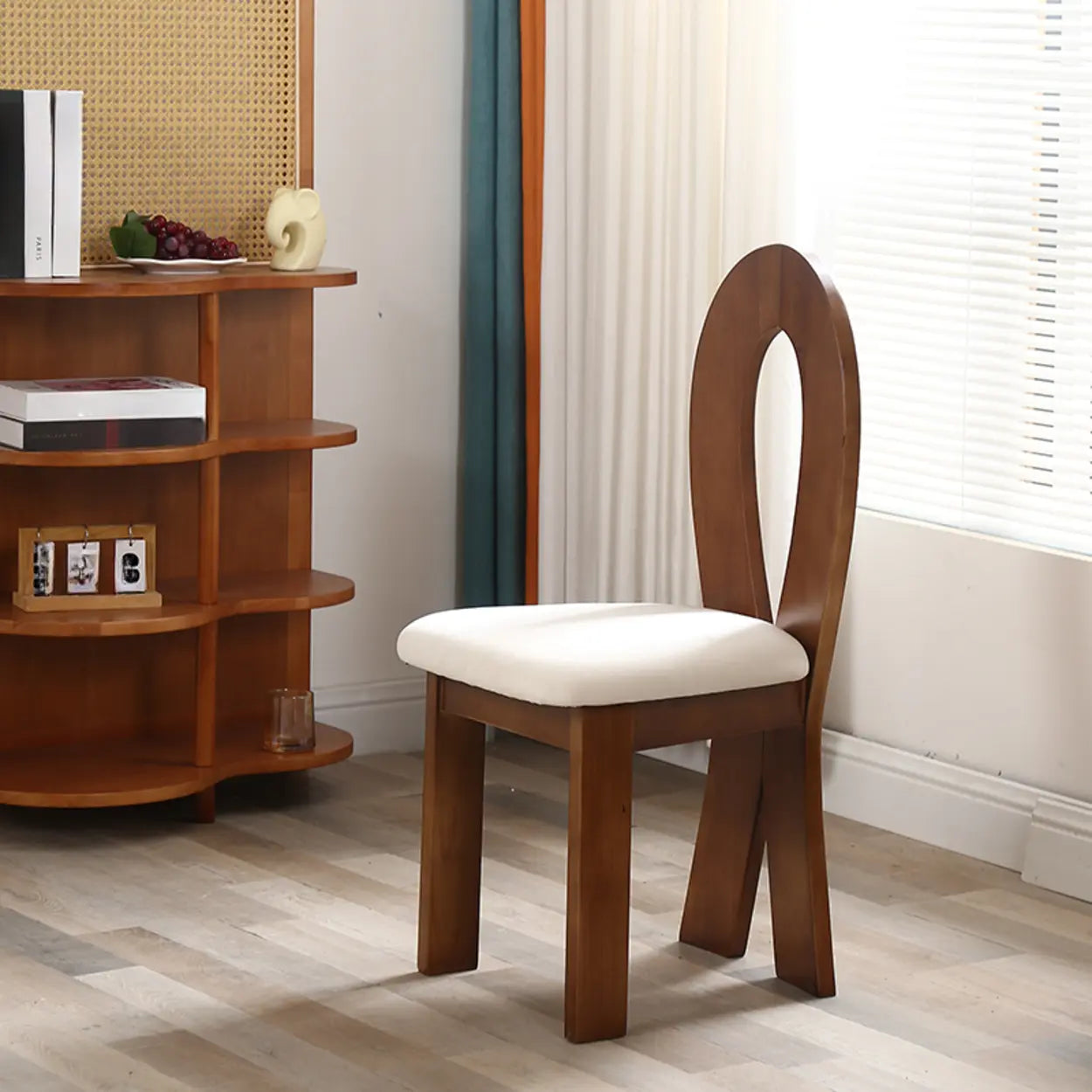 Black Fabric Ribbon-Back Wood Dining Chair — Nut-Brown / White/ Black
