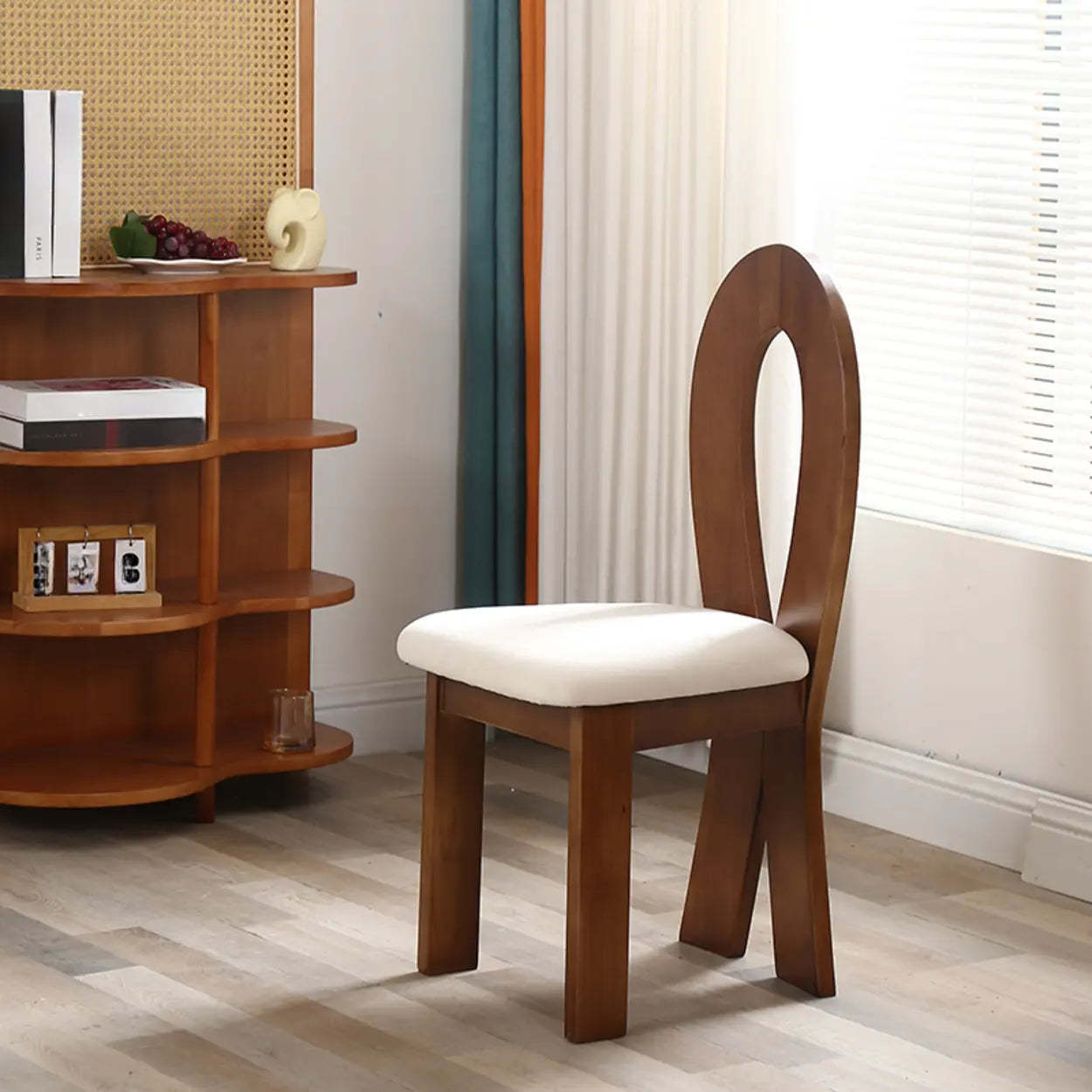 Black Fabric Ribbon-Back Wood Dining Chair — Nut-Brown / White/ Black
