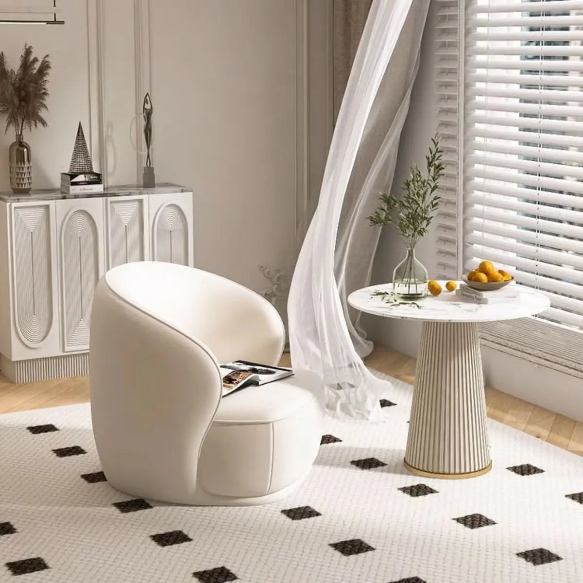 Fade Resistant Flannel Sloped Arm Pine Frame Chair — White / Sherpa