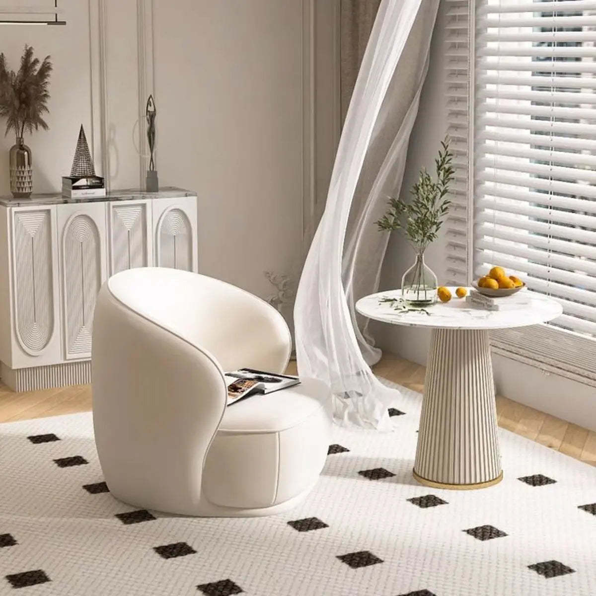 Fade Resistant Flannel Sloped Arm Pine Frame Chair — White / Sherpa