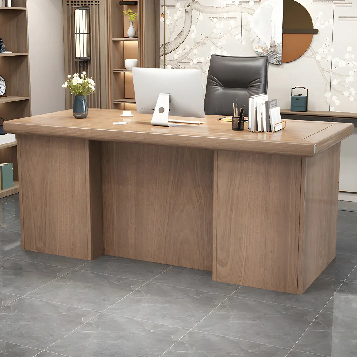 Farmhouse Rectangular Wood Sled-Base Executive Desk