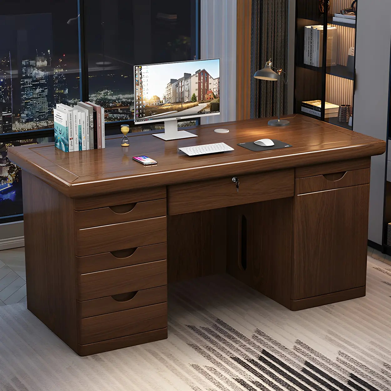 Farmhouse Rectangular Wood Sled-Base Executive Desk
