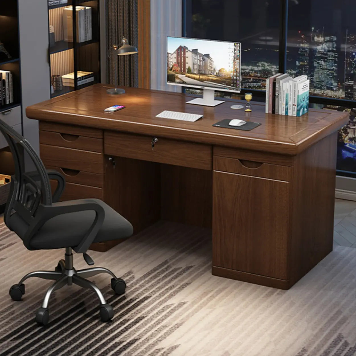 Farmhouse Rectangular Wood Sled-Base Executive Desk