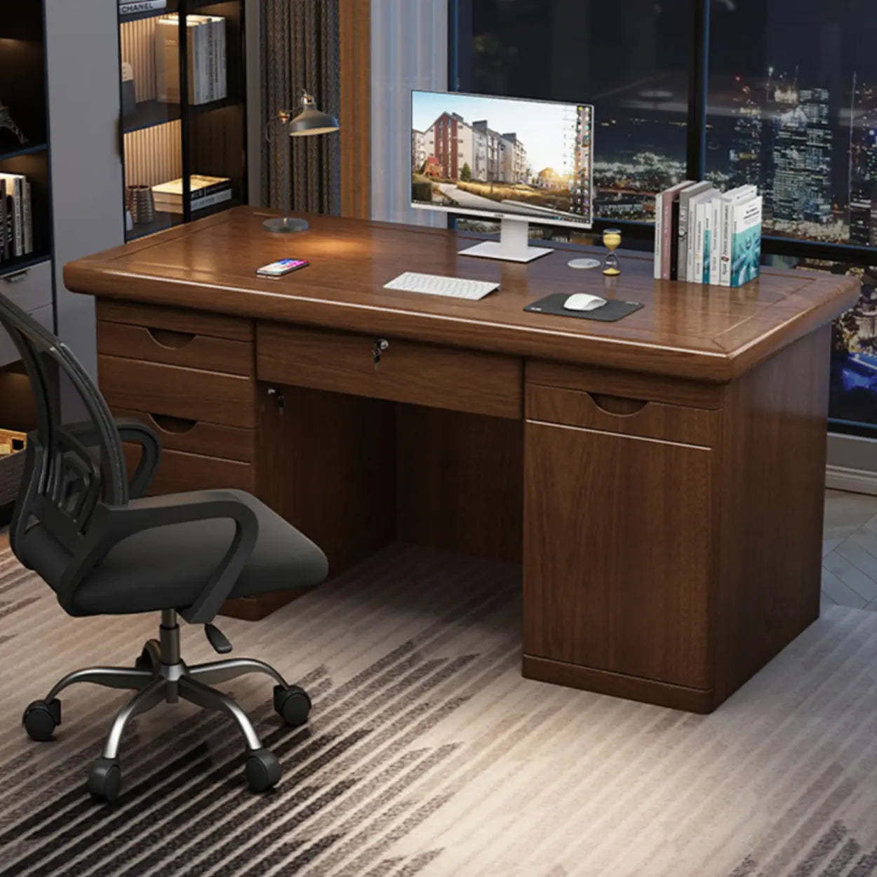 Farmhouse Rectangular Wood Sled-Base Executive Desk
