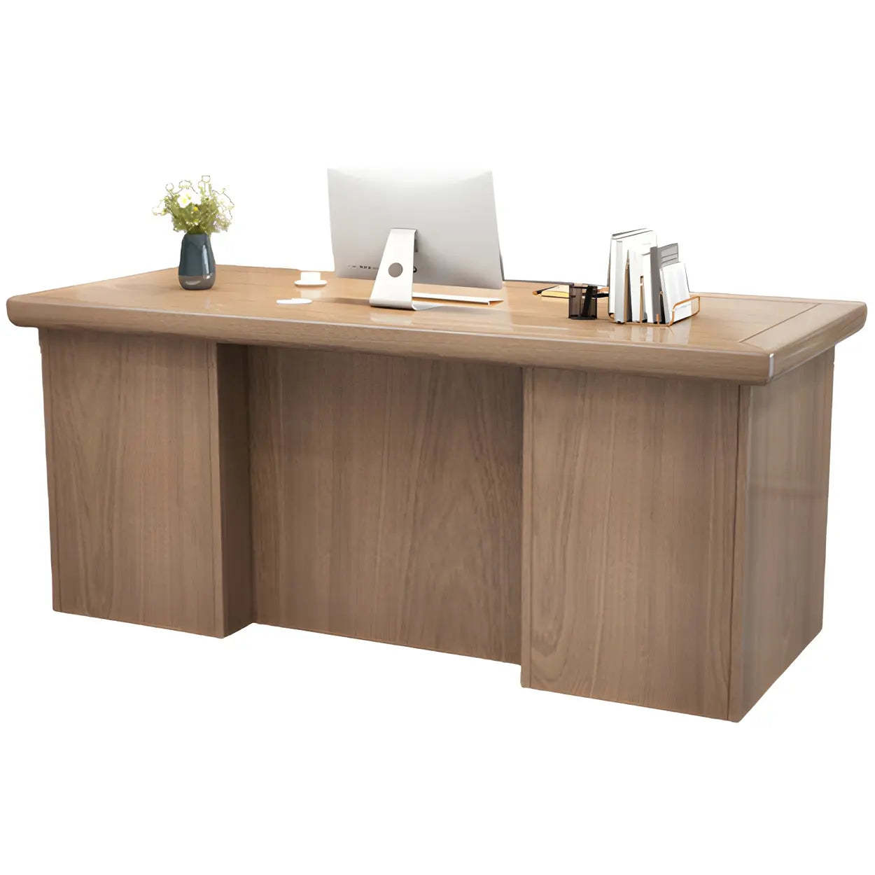 Lighom rustic rectangular sled-base wood desks — 63" L x 31.5" W x 29.9" H / Natural