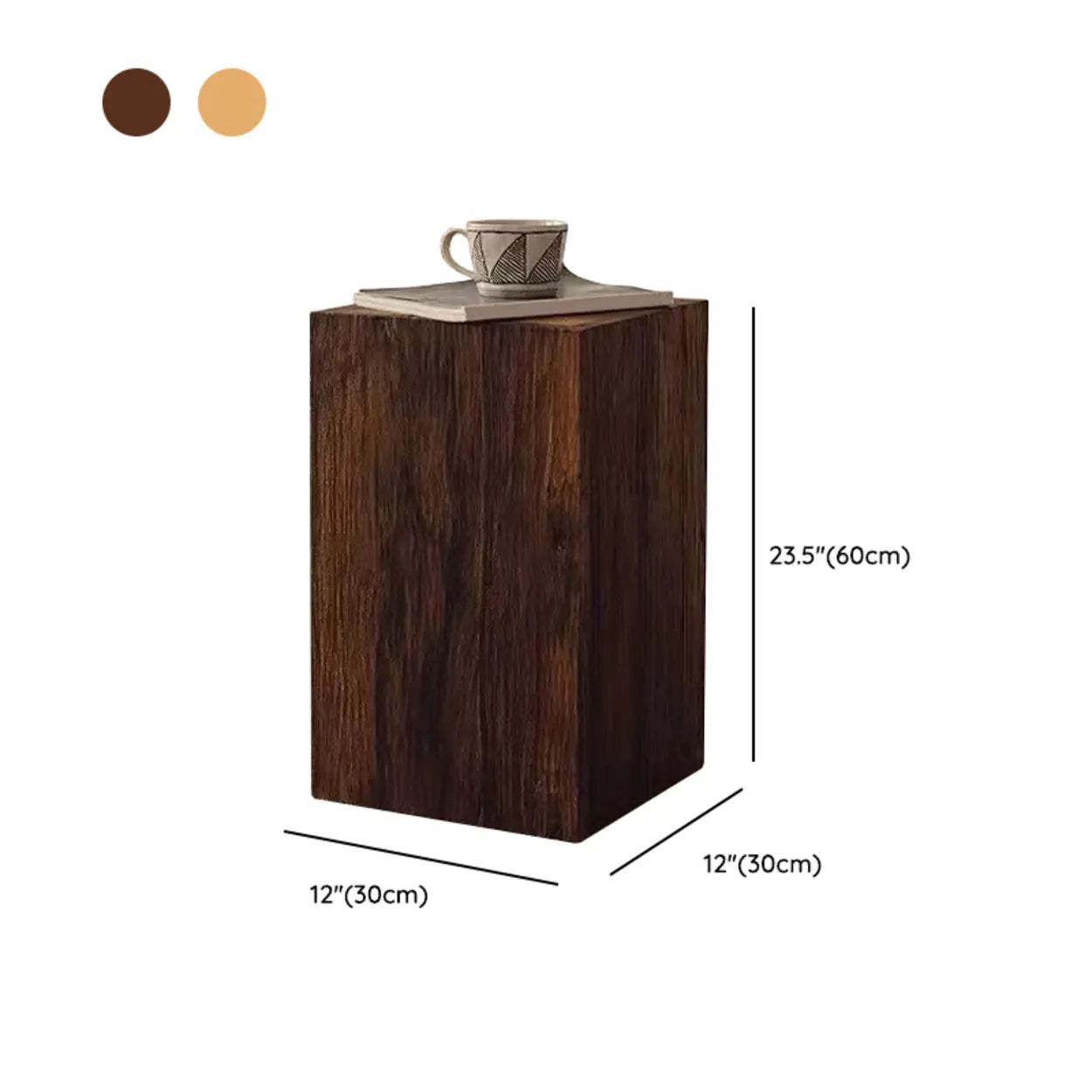 Farmhouse Rustic Wood Block Side Table — Natural Finish