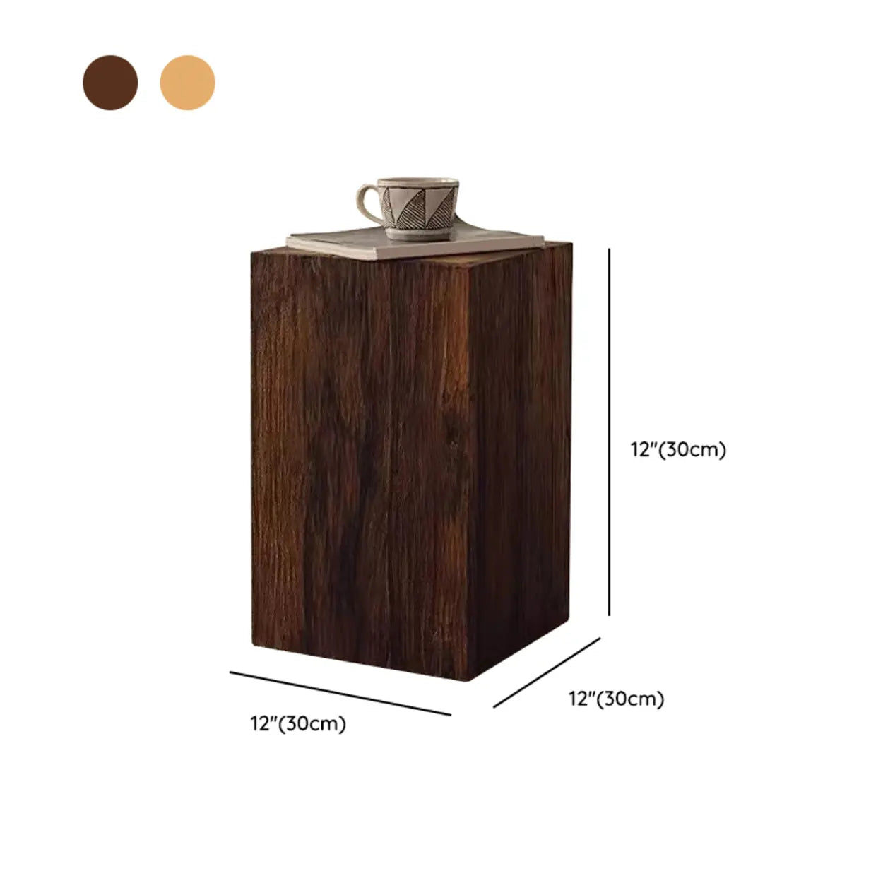 Farmhouse Rustic Wood Block Side Table — Natural Finish