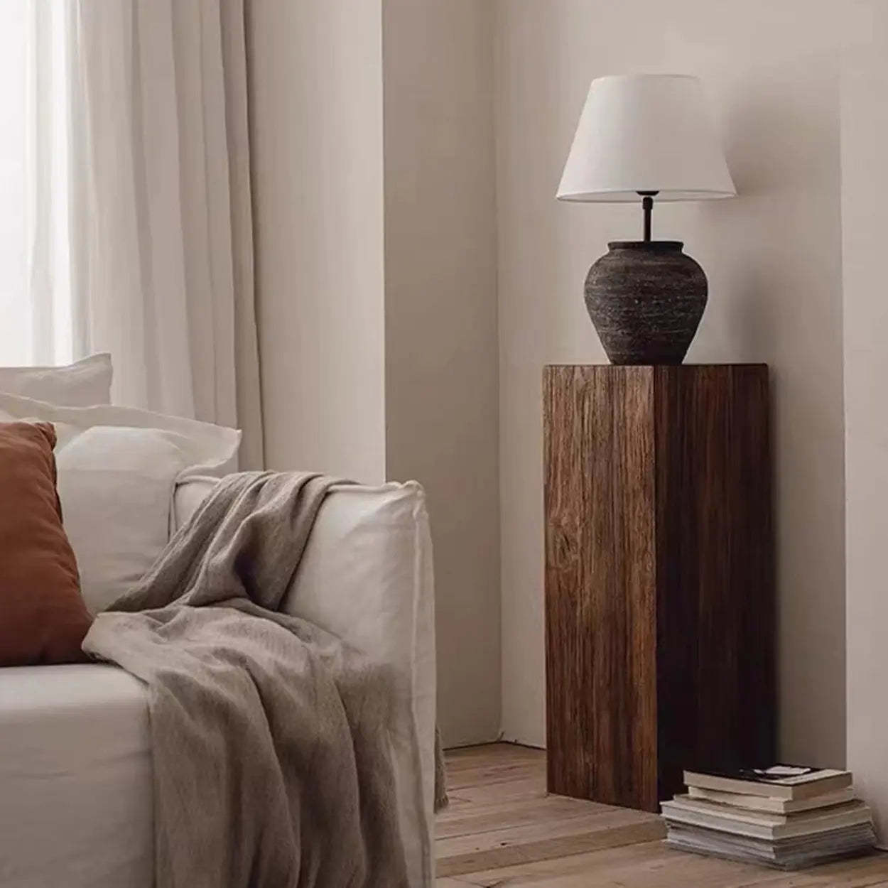 Farmhouse Rustic Wood Block Side Table — Natural Finish