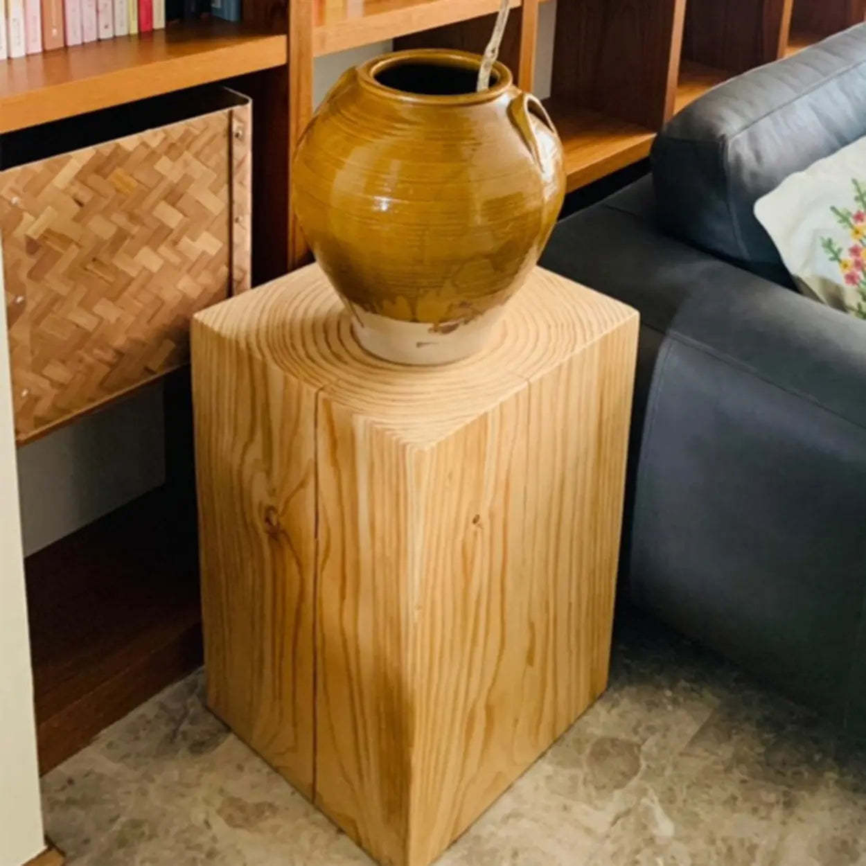 Farmhouse Rustic Wood Block Side Table — Vintage Color