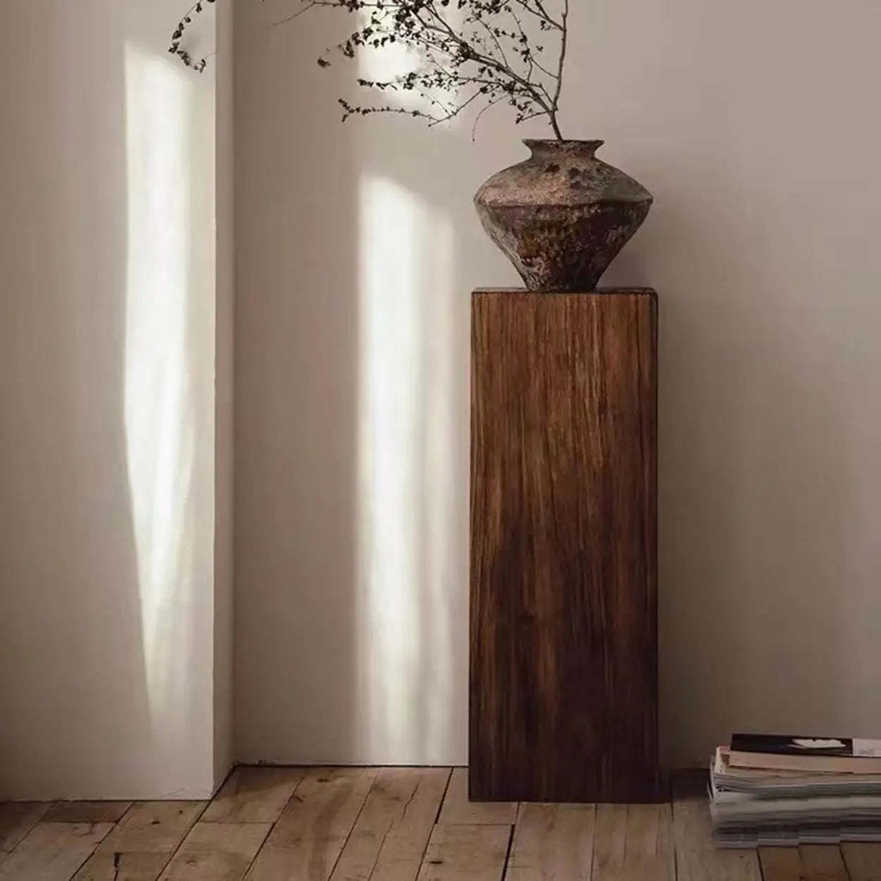 Farmhouse Rustic Wood Block Side Table — Natural Finish