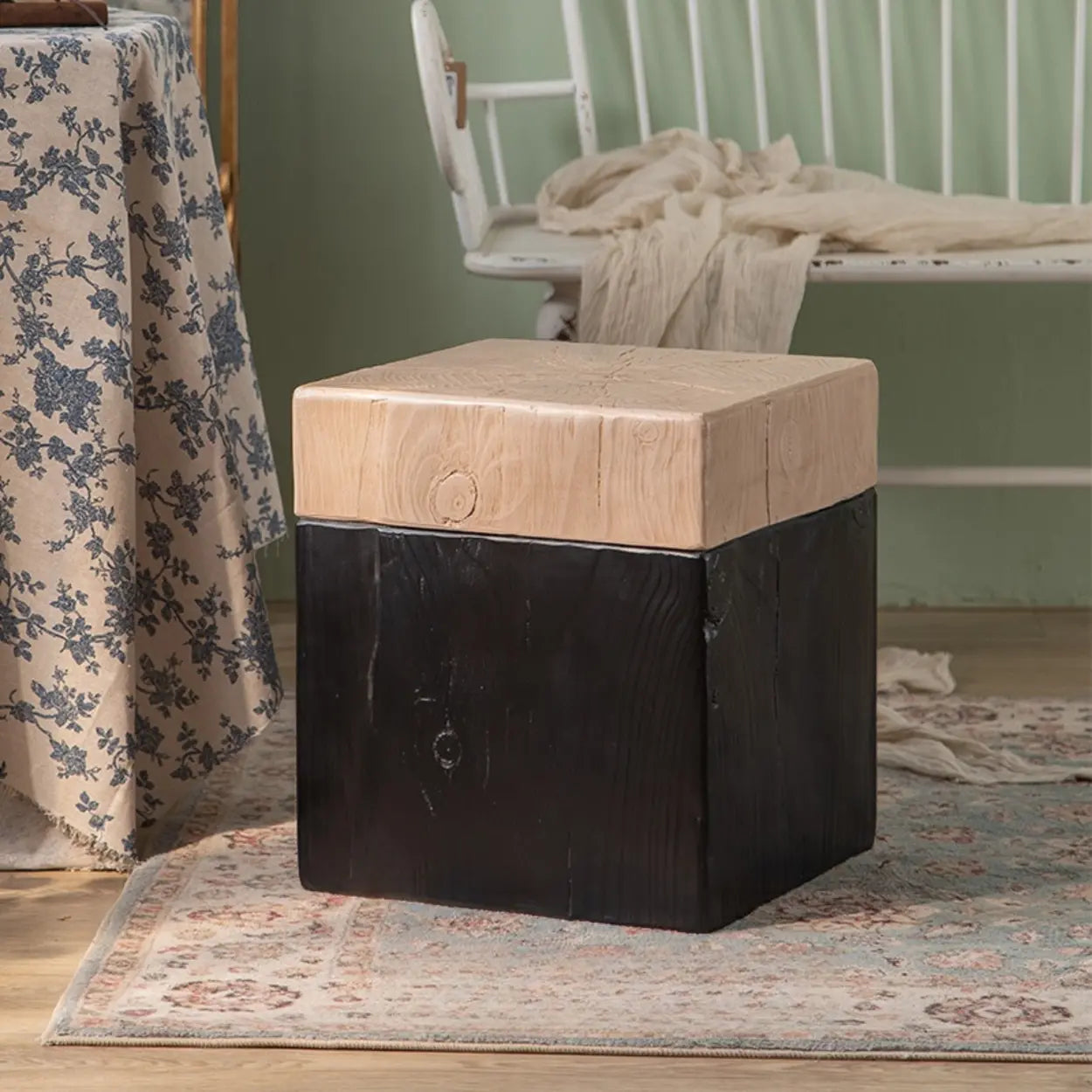 Farmhouse Rustic Wood Textured Drum Side Table
