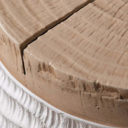 Farmhouse Rustic Wood Textured Drum Side Table
