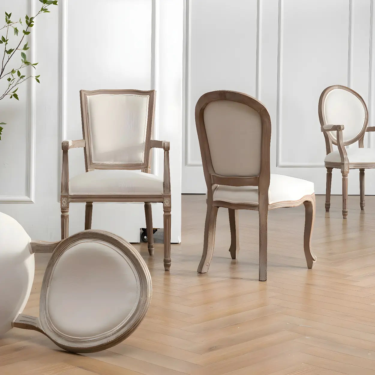 Farmhouse Upholstered King Louis Dining Side Chair — White / 1 Piece