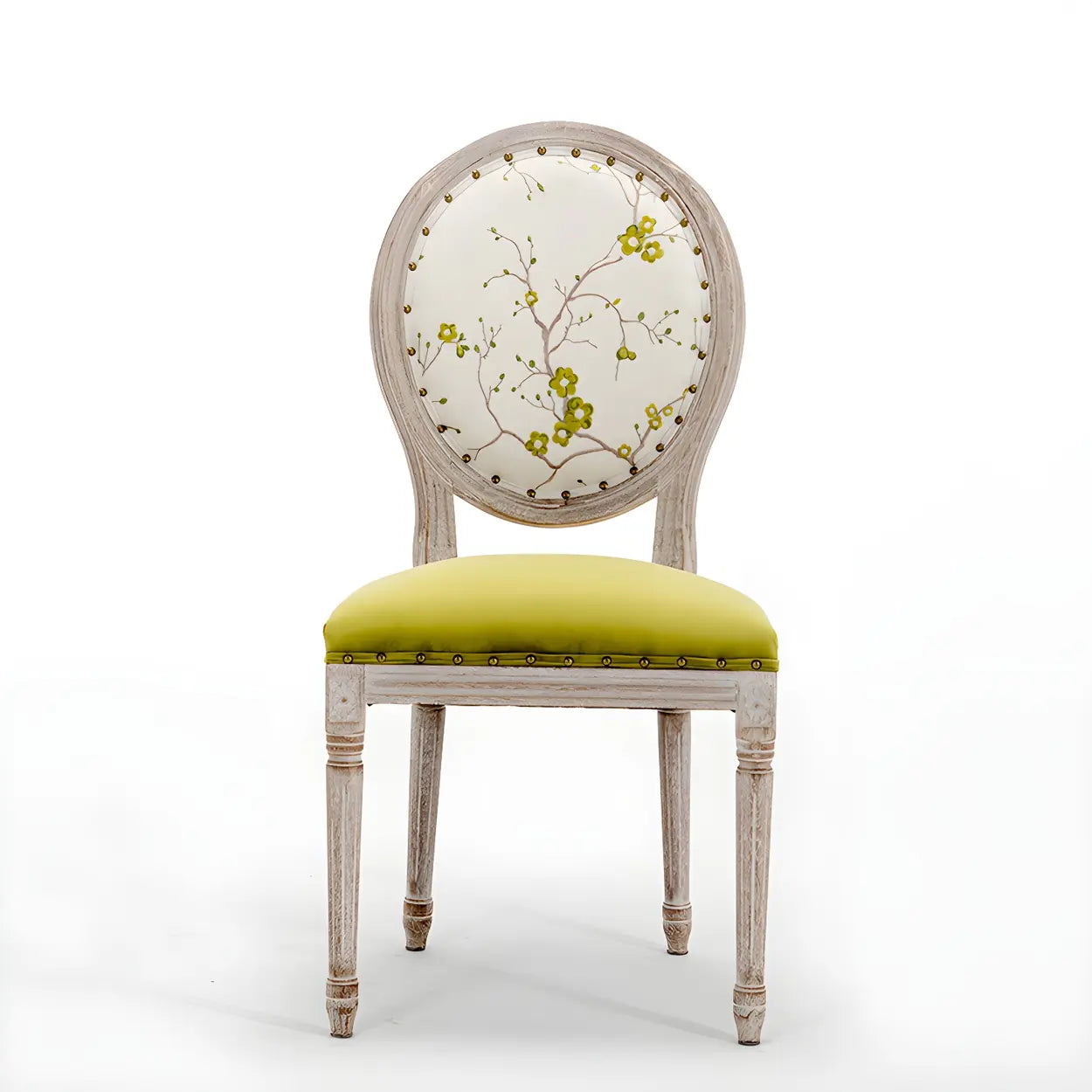 Farmhouse Upholstered King Louis Dining Side Chair — Yellow / 1 Piece
