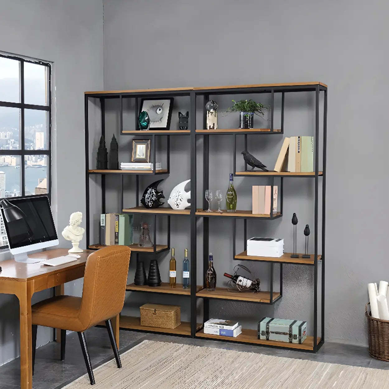 Fashion Black Iron Vertical Display Bookshelf