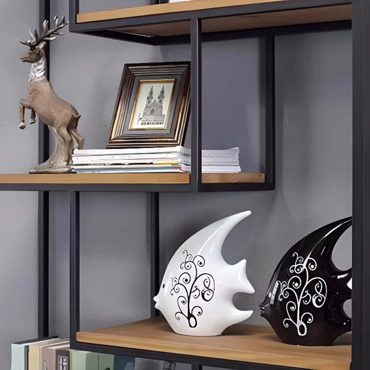 Fashion Black Iron Vertical Display Bookshelf