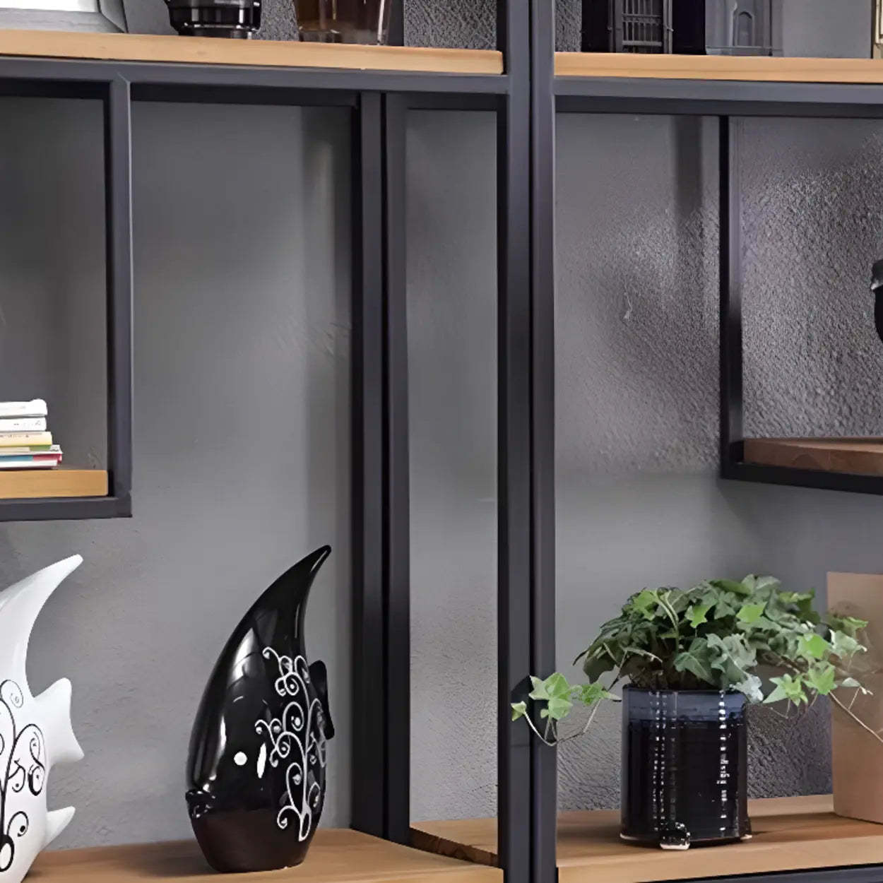 Fashion Black Iron Vertical Display Bookshelf