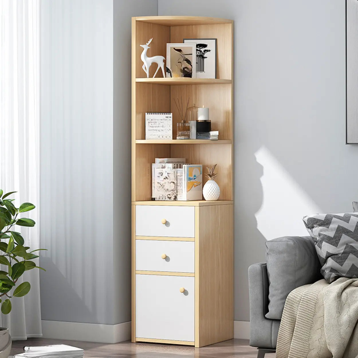 Closed Back Corner Wooden Bookcase