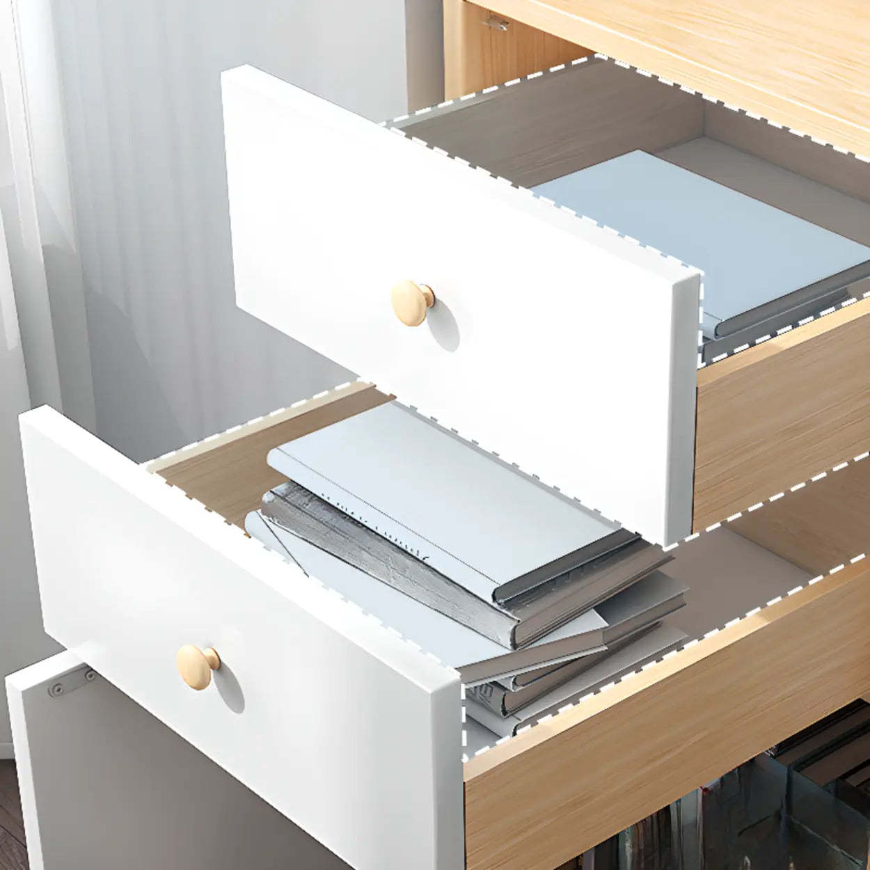 Closed Back Corner Wooden Bookcase — White / Drawer Not Included