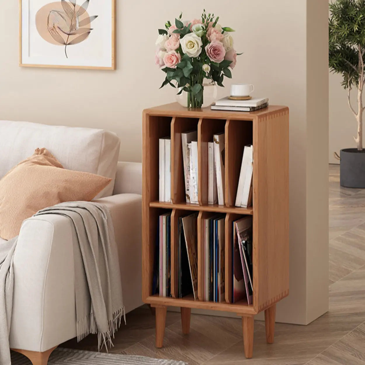 Fashion Pine Wood Small Vertical Bookcase