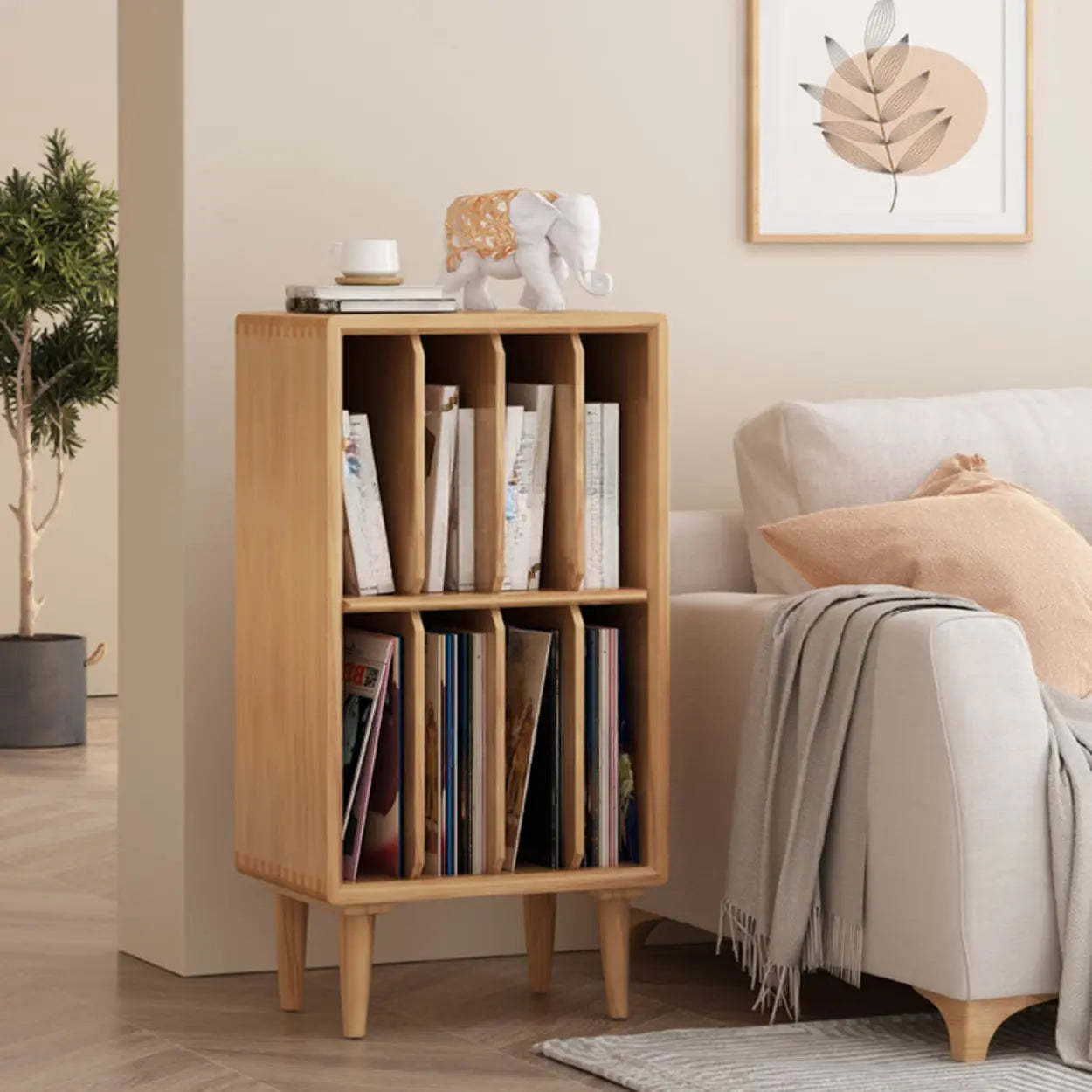 Fashion Pine Wood Small Vertical Bookcase — Nut-Brown