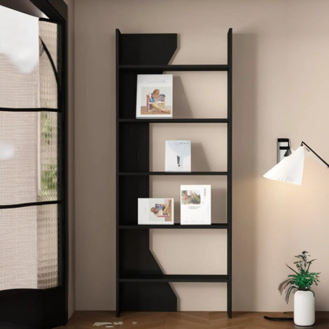 Fashion Vertical Rectangular Wood Bookshelf Black — White