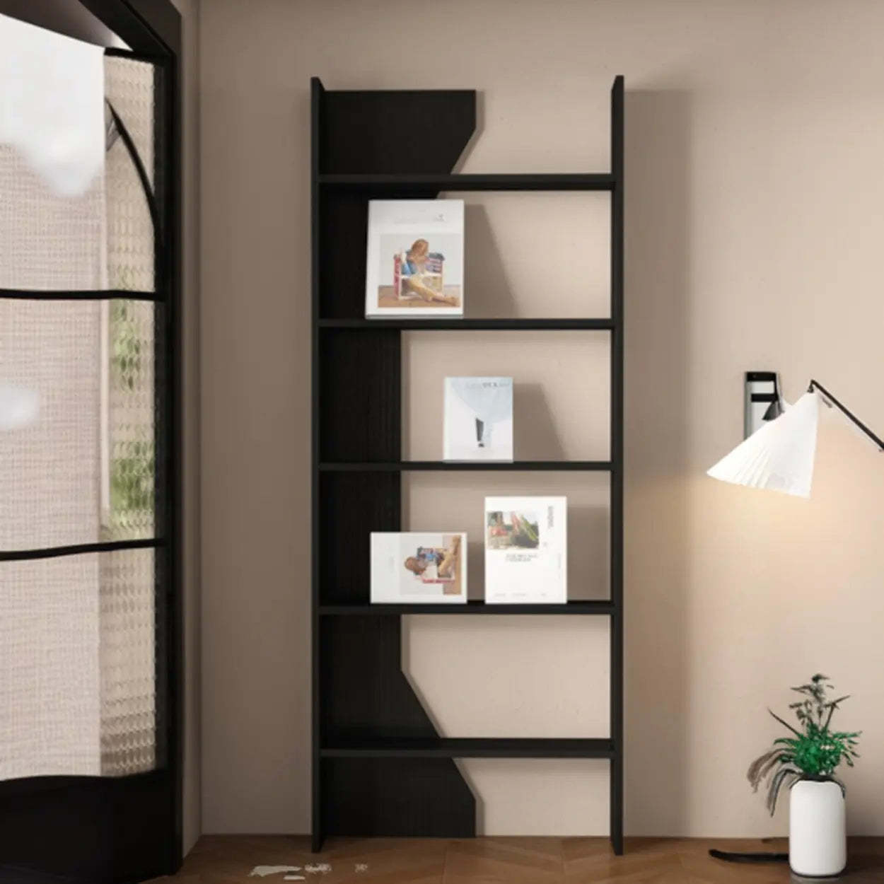 Fashion Vertical Rectangular Wood Bookshelf Black — White