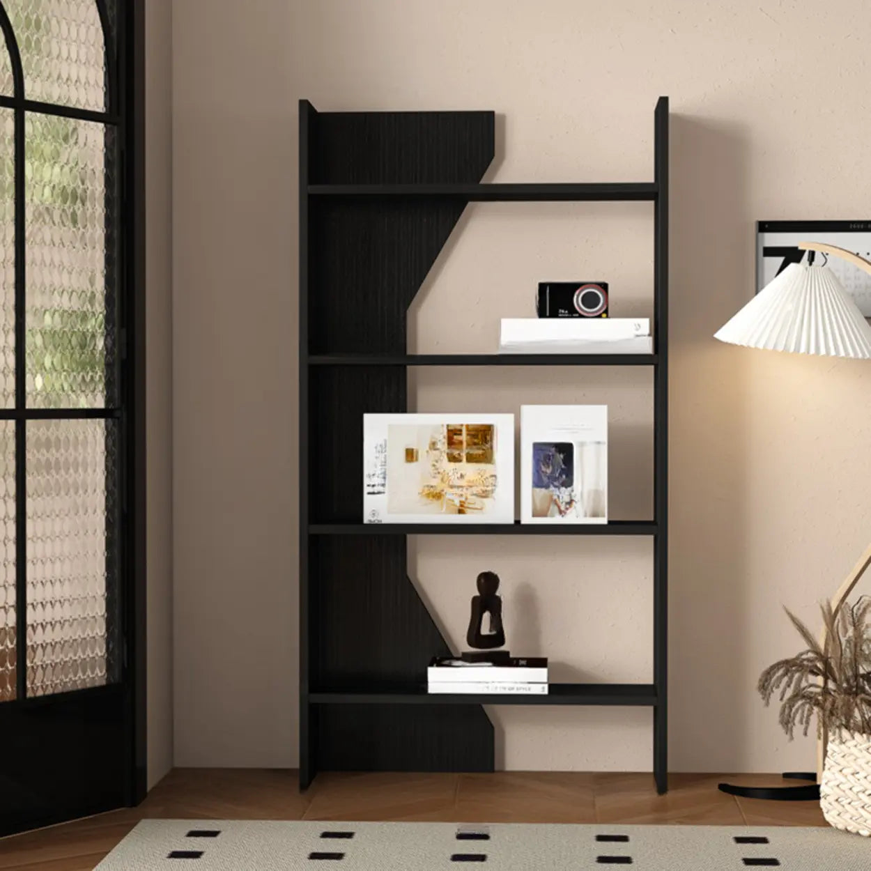 Fashion Vertical Rectangular Wood Bookshelf Black — Dark Walnut