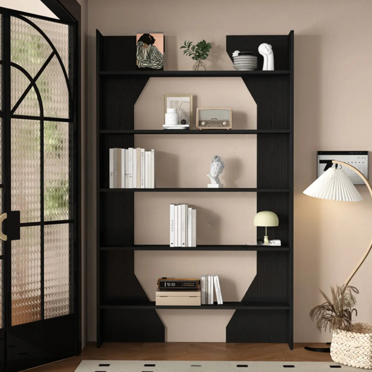 Fashion Vertical Rectangular Wood Bookshelf Black — White