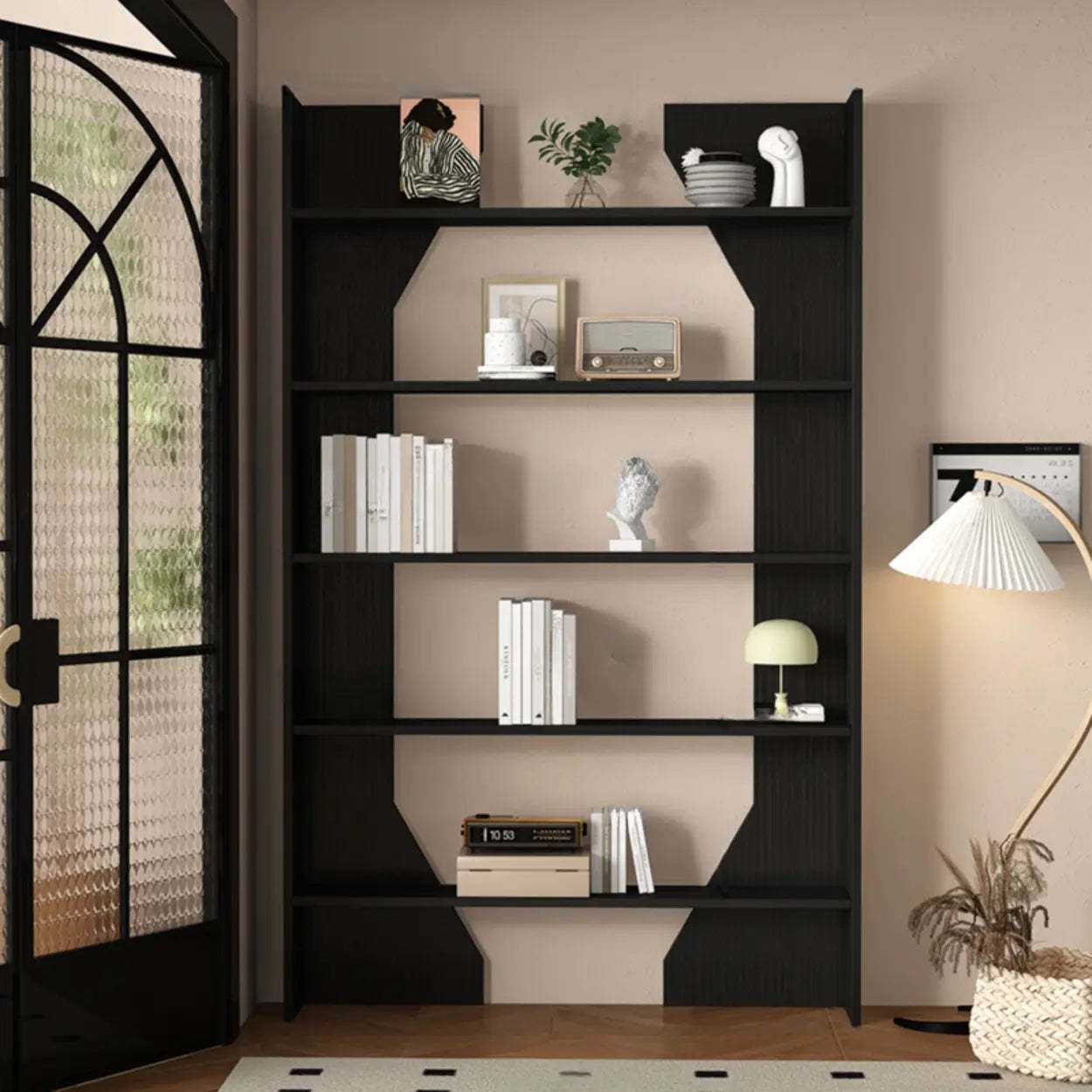Vertical fashion wood bookcases for living room — 47" L x 12" W x 79" H / Black