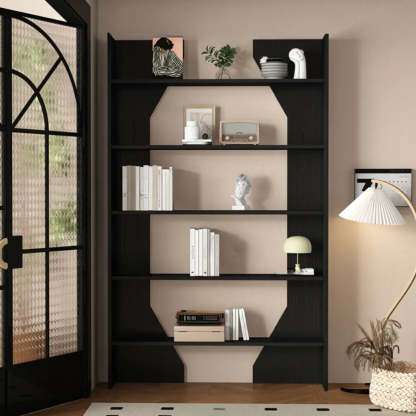Fashion Vertical Rectangular Wood Bookshelf Black — White