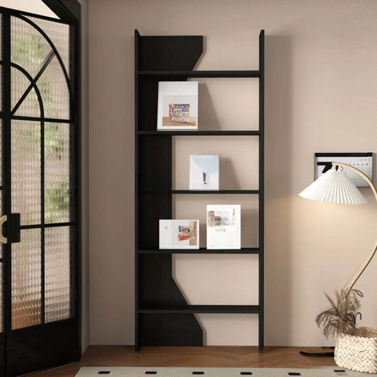Fashion Vertical Rectangular Wood Bookshelf Black — Dark Walnut